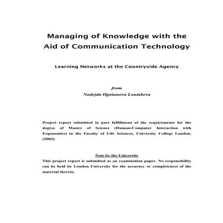 Managing of Knowledge using Information and Communication Technologies - MSc ...