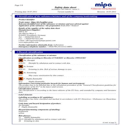 Msds 1 k fastfiller | PDF