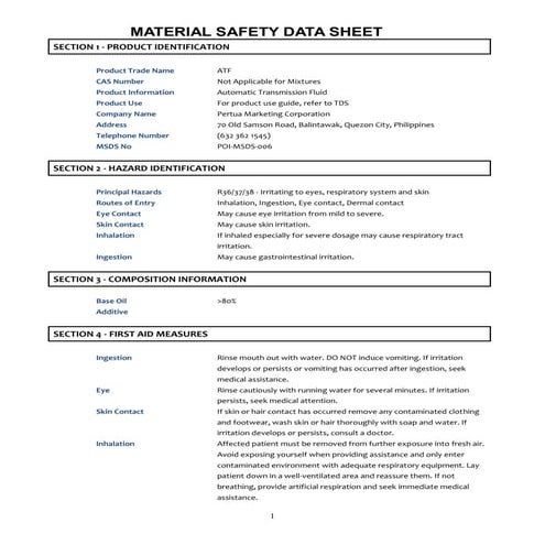 Atlas copco roto inject lubricant msds | PDF
