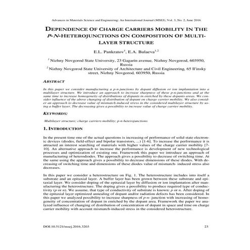 Dependence of Charge Carriers Mobility in the P-N-Heterojunctions on Composit...