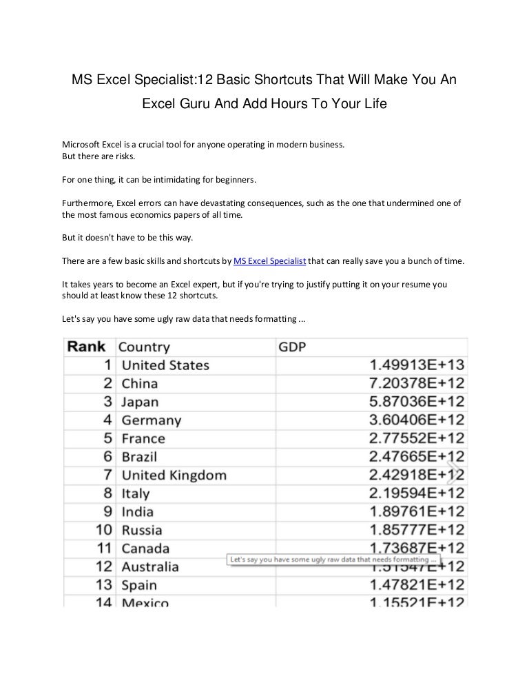 Ms Excel Specialist