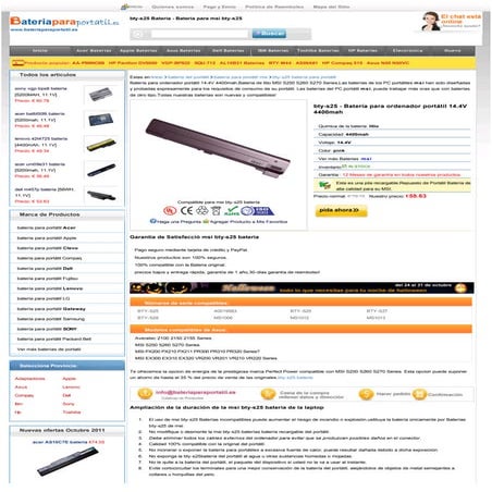 Msi bty s25 batería compatible de msi s250 s260 s270 series