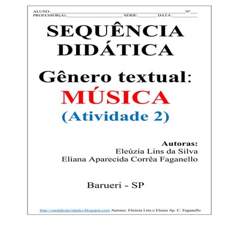 2ª Sequência Didática - Gênero textual - Música Popular