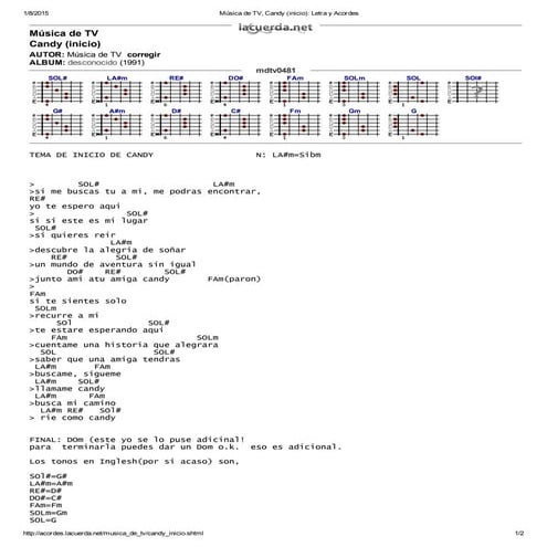 Música de tv, candy (inicio) letra y acordes | PDF