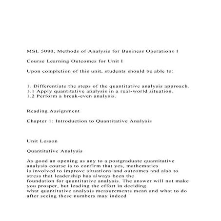  MSL 5080, Methods of Analysis for Business Operations 1 .docx