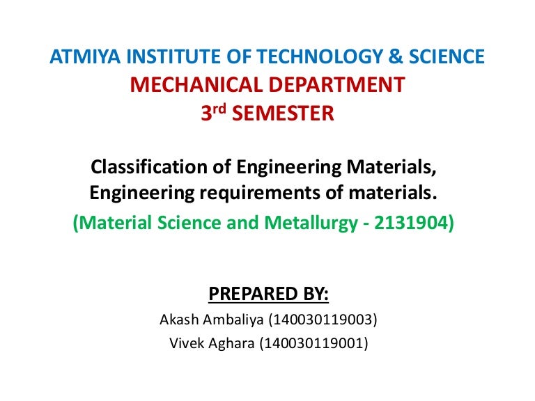 Classification Of Engineering Materials Engineering Requirements Of Classification Of Engineering Materials Engineering Requirements Of
