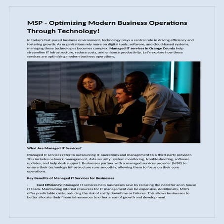 MSP - Optimizing Modern Business Operations Through Technology! | DOCX