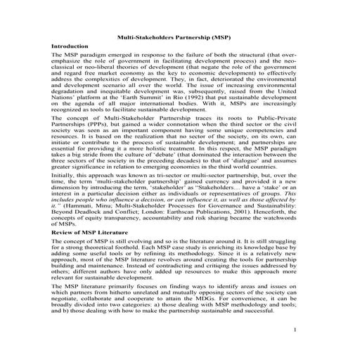 Multi-Stakeholder Partnerships in Development Sector: A Conceptual Framework 