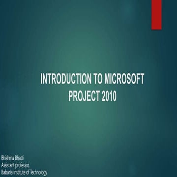 Introduction to Microsoft Project 2010
