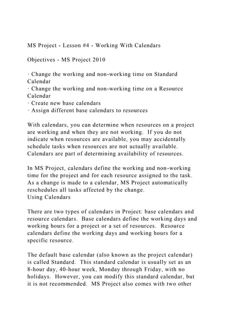 How to change working days and time in MS Project? | PDF