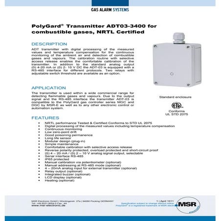 Msr adt-03-3430-benzene-gas-sensor | PDF