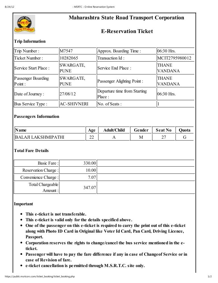 Msrtc __ online reservation system