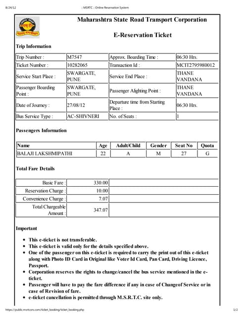Msrtc __ online reservation system