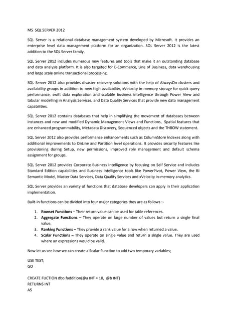 Sql and its functions | PPTX