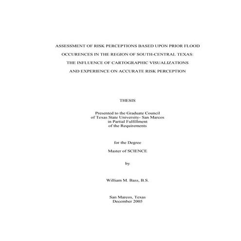Assessment of Risk Perception Based Upon Prior Flood Occurrences in the Regio...