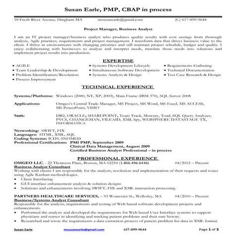 M Susan Earle Pmp Resume