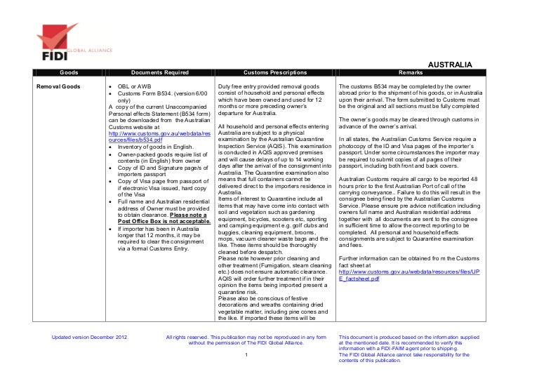 Customs Rules & regulation for moving to Australia
