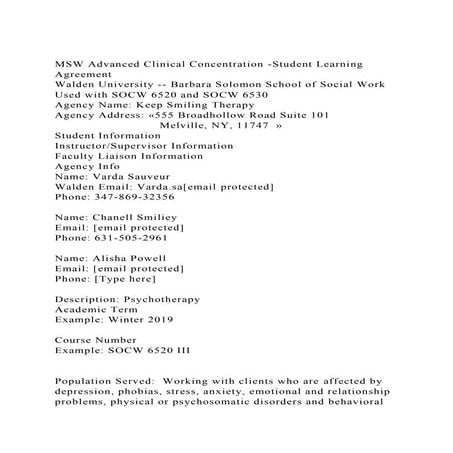 MSW Advanced Clinical Concentration -Student Learning AgreementW.docx