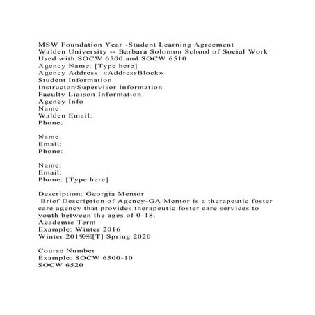 MSW Foundation Year -Student Learning AgreementWalden University.docx