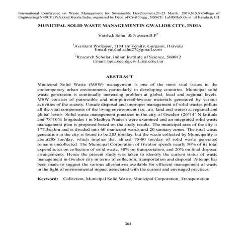 MUNICIPAL SOLID WASTE MANAGEMENT IN GWALIOR CITY, INDIA  