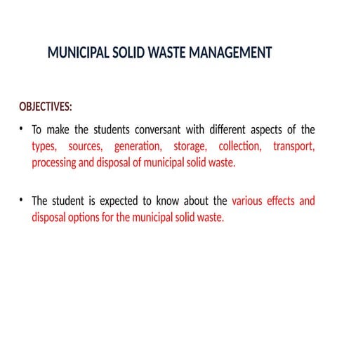 20CE803PE	 MUNICIPAL SOLID WASTE MANAGEMENT