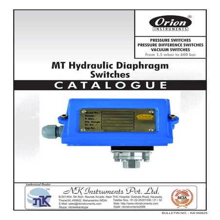 MT Hydraulic Diaphragm Pressure Switches Supplier in India