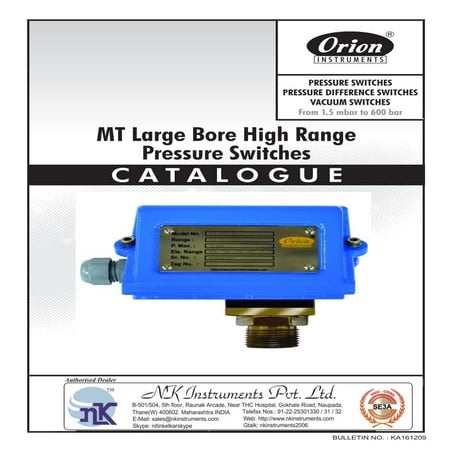MT Large Bore High Range Pressure Switches Supplier in India