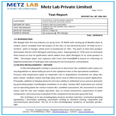Insitu Metallograhy report