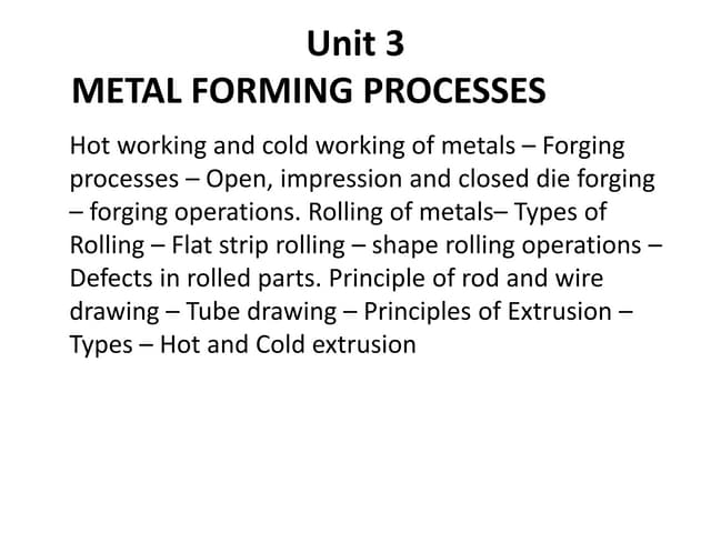 Manufacturing Technology 1 -unit 3