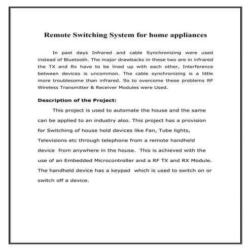 DIPLOMA IN ELECTRICAL PROJECT TITLES:remote switching system for home appliances