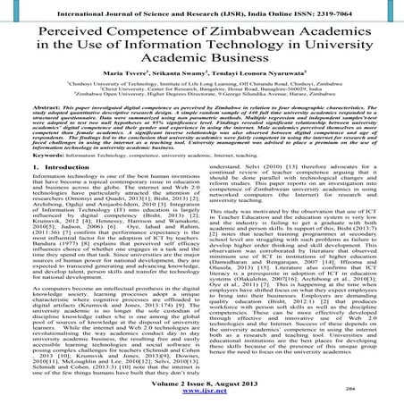 Perceived Competence of Zimbabwean Academics in the Use of Information Techno...