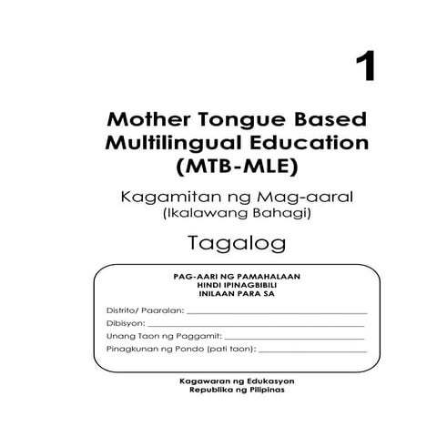 K TO 12 GRADE 1 LEARNING MATERIAL IN MOTHER TONGUE BASE (Q3-Q4)