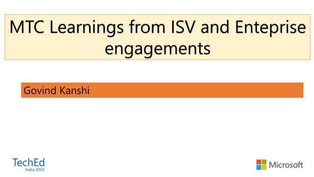 Mtc learnings from isv & enterprise (dated - Dec -2014)