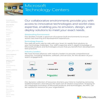 Microsoft Technology Center - Overview datasheet | PDF