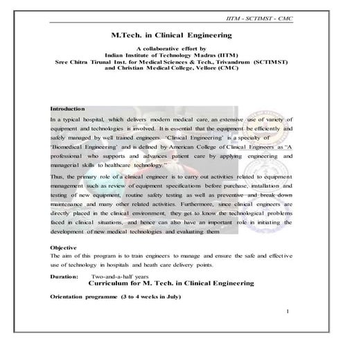 Mtech in clinical engineering curriculum 