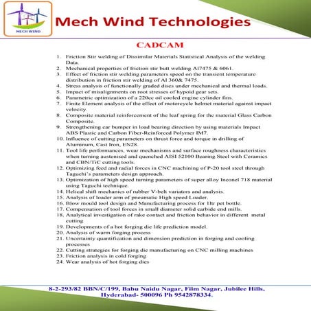M TECH MECHANICAL LIVE PROJECTS @ MECH WIND AMEERPET 
