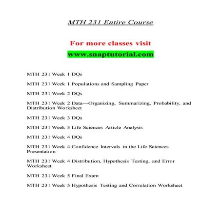 Mth 231 Education Specialist-snaptutorial.com