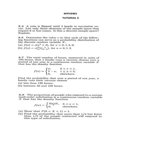 Mth3401 tutorial 3 | PDF