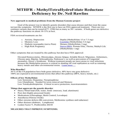 MTHFR - MethylTetraHydroFolate Reductase Deficiency by Dr. Neil Rawlins ...