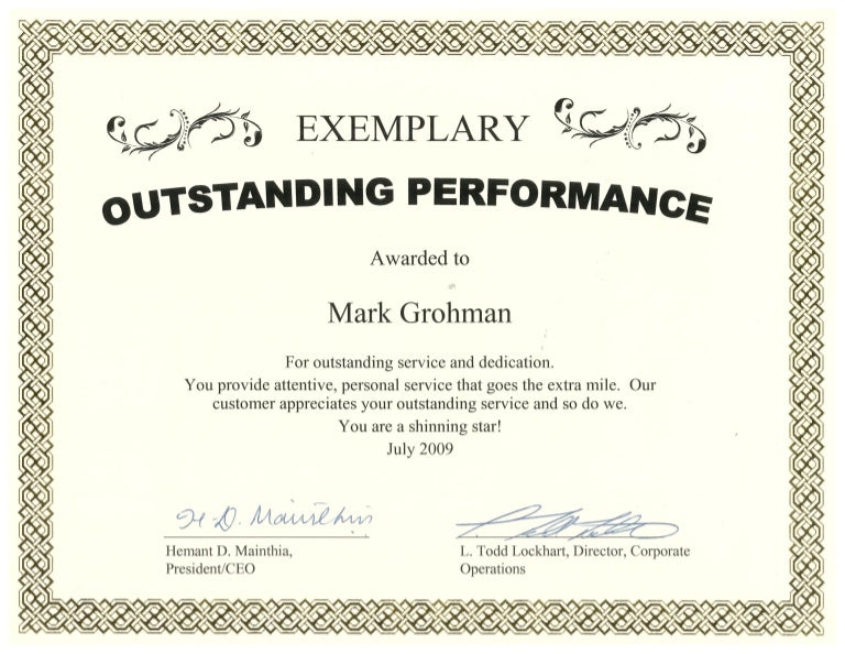mti performance award july 2009 performance award card