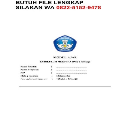 Modul Ajar Pembelajaran Mendalam Matematika Kelas I Terbaru 2025