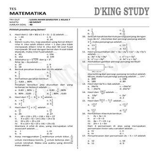 SOAL UAS GANJIL MATEMATIKA SMP KELA...