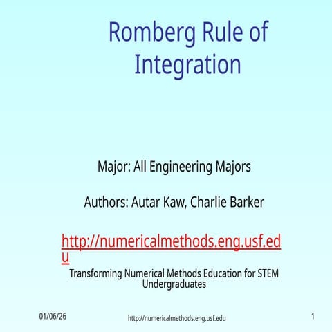 Romberg Rule of Integration with true error | PPT