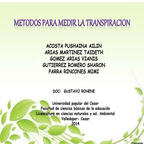 Laboratorio Métodos para medir la transpiracion