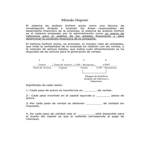 Método dupont, punto equilibrio y altman