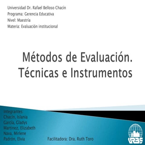 Métodos de evaluación. técnicas e instrumentos