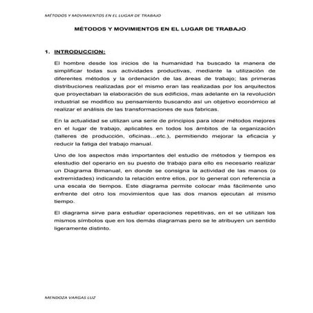 Métodos y movimientos en el lugar de trabajo terminado