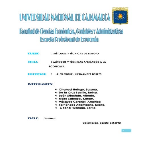 Mètodos y tècnicas aplicados a la economía