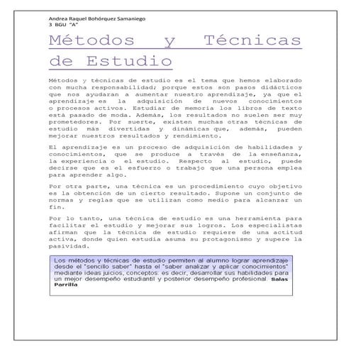 Métodos y técnicas de estudio