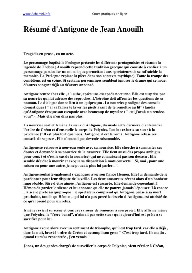Résumé Du Livre Antigone De Jean Anouilh Chapitre Par Chapitre remplir Archéologue radeau acidité vol Championnat petit résumé antigone de jean  anouilh - latelierdurythme.fr